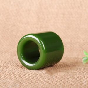 Oligage 22mm Chinese Green Jade Ring Thumb Ring Jewelry Lucky Auspicious Domineering Men and Women Ring Jade Fine Jewelry