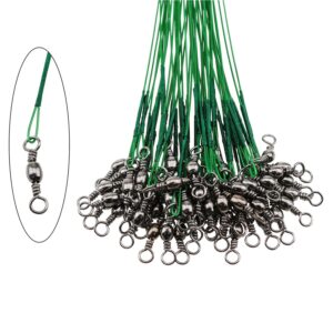 E-outstanding 50PCS Fishing Wire Lead Nylon Coated Fishing Wire Green with Swivel Rings Fishing Gear Accessories, 6 Inch 15cm Green