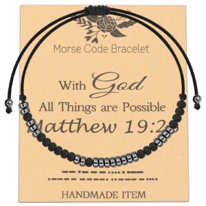 FEELMEM Matthew 19:26 Morse Code Bracelet Faith Jewelry Christian Gift Matthew 19:26 Bible Verses Gift Religious Gift