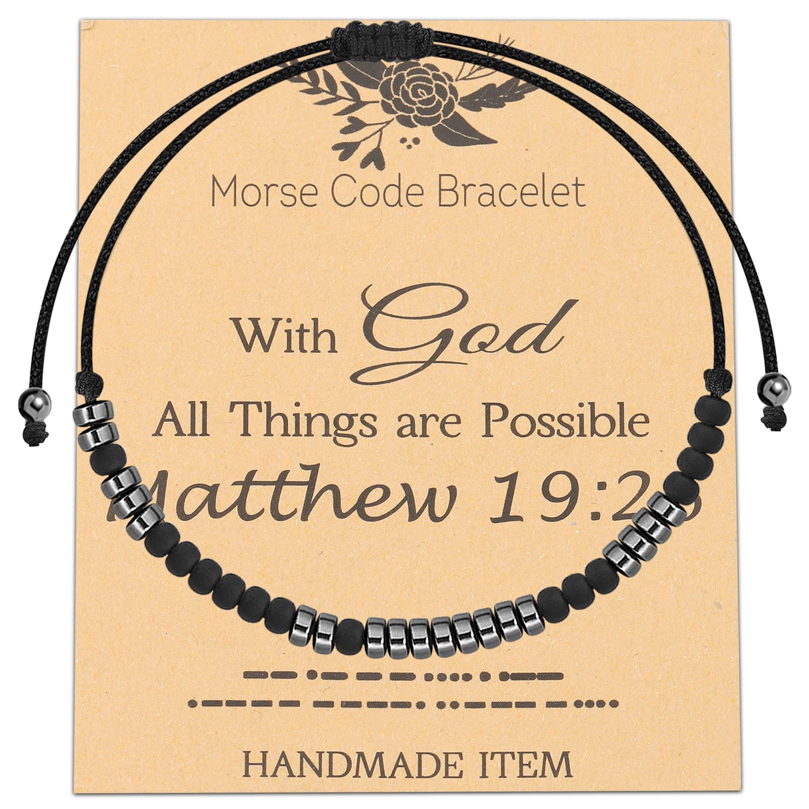 FEELMEM Matthew 19:26 Morse Code Bracelet Faith Jewelry Christian Gift Matthew 19:26 Bible Verses Gift Religious Gift