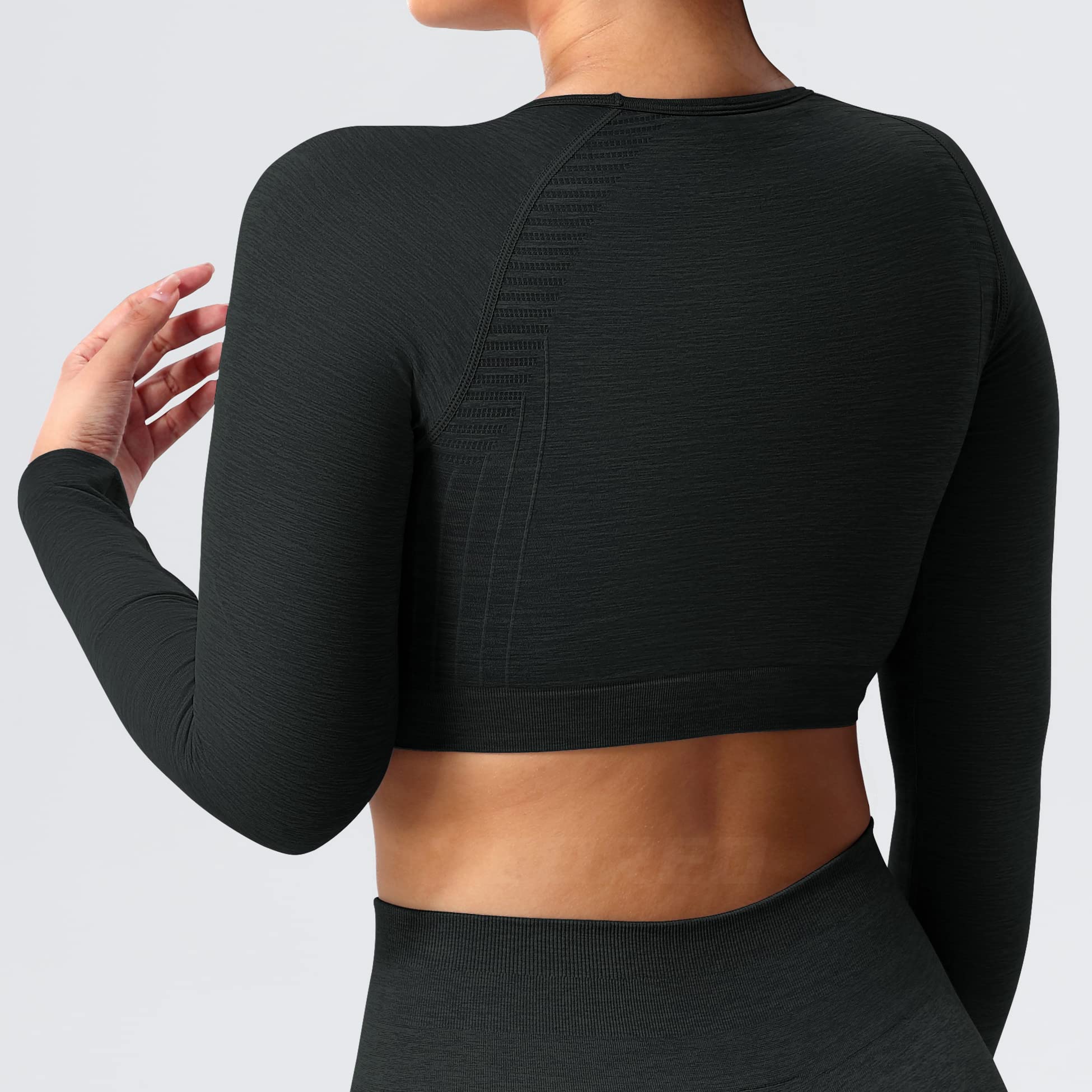 YEOREO Seamless Long Sleeve Crop Gym Shirts for Women Workout Yoga Tops Women Shirt Black Ash