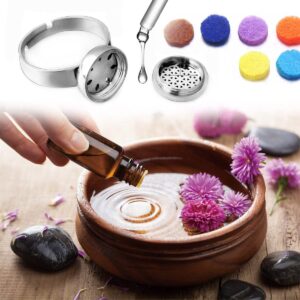 2 PCS Fashion Tree Of Life Aromatherapy Rings Stainless Steel Rings Spiral Open Perfume Diffuser Locket Heart-Shaped Angel Wing Rings Jewelry