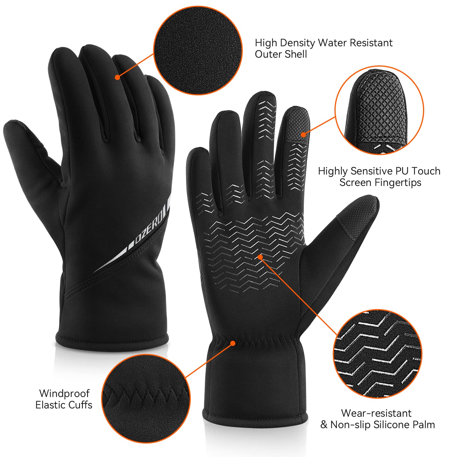 OZERO Winter Gloves Men Women - Coldproof Waterproof Touchscreen Glove - Keep Warm in Cold Weather for Driving Cyling Black Medium