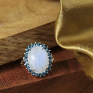 YoTreasure Moonstone London Blue Topaz 925 Sterling Silver Chunky Ring Jewelry