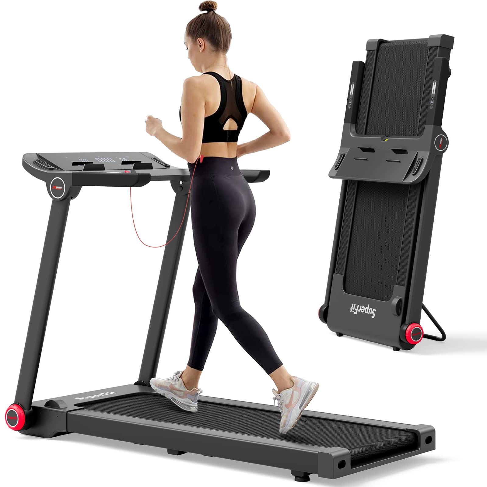 Goplus 3.75HP Folding Treadmill, Freestanding Superfit Treadmill with APP, 12 Preset Programs, LCD Display, Pulse Monitor, Bluetooth, Commercial Heavy Duty Running Machine for Home, No Assembly