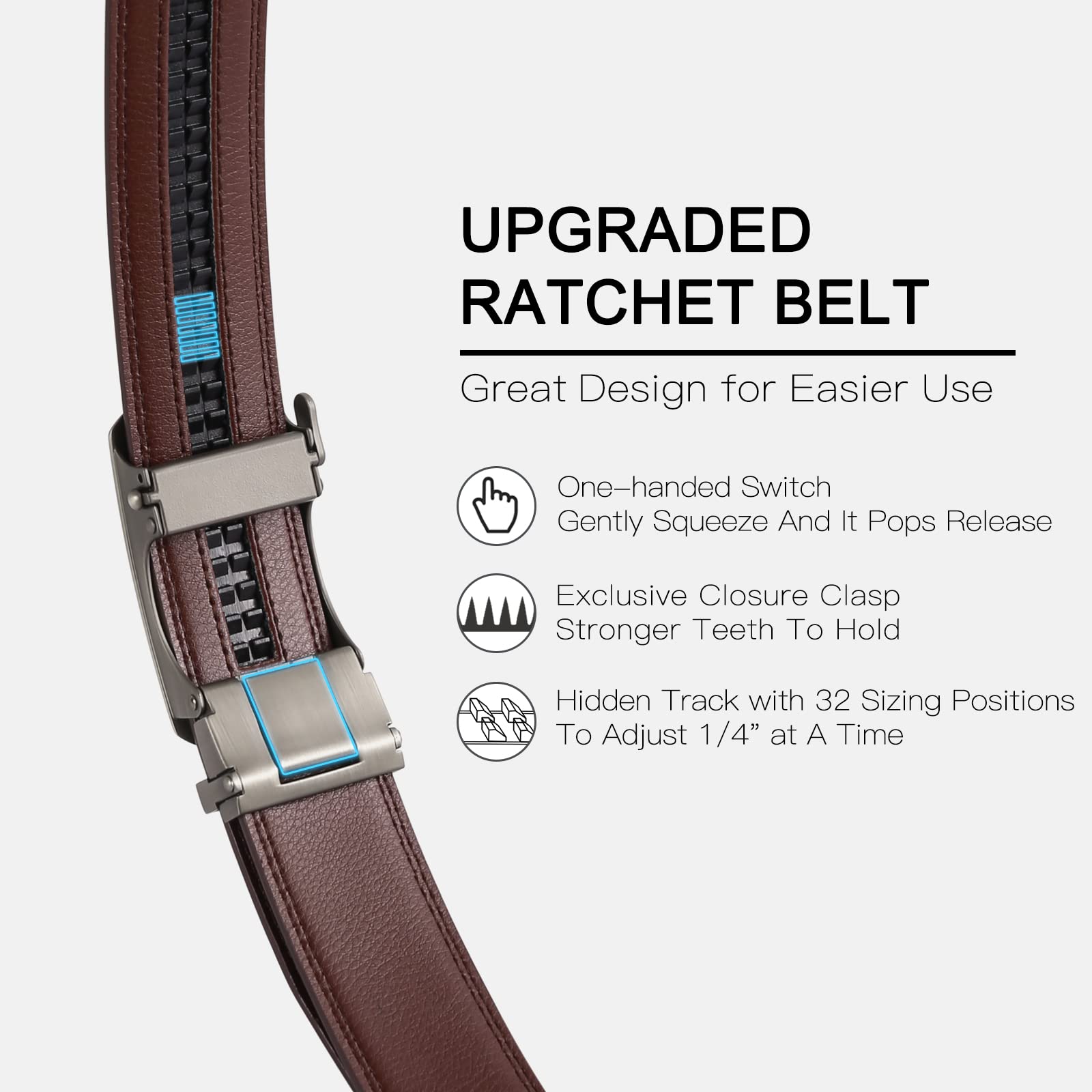 SENDEFN Men's Leather Dress Casual Belt 1 3/8" Automatic Adjustable Click Buckle Belts with Gift Box(B-coffee-72QS)