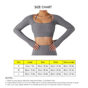 Women Long Sleeves Workout Sportswear, Neck Wider Hem High Waist Fingertip Quick Drying Yoga Sports Top(M-Gray)