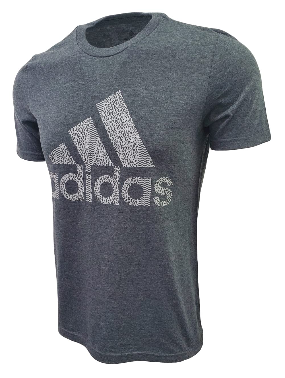 adidas Mens Badge of Sport Classic Tee (Small, Dark Grey Heather/Grey Animal Print)