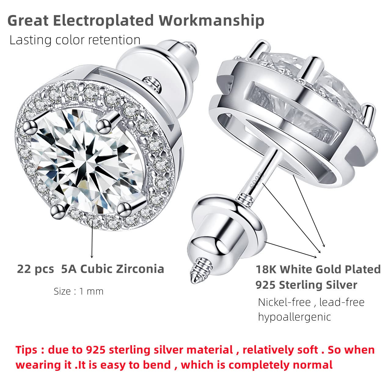 Diamond Stud Earrings for Women Gifts for Wife Mom Girlfriend 0.8Ct-2Ct Moissanite Stud Earrings Anniversary Birthday Gifts for Wife, Valentine's Day Gifts for Her Wedding Anniversay Gift for Wife ,Christmas , Mother's Day Gifts (2.0 Carats ( 1.0 Ct Each