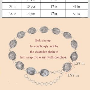 TOPACC Western Metal Oval Concho Chain belts for Women Silver Boho Cowgirl Belt for Dresses Jeans Girls Country Concert Outfit