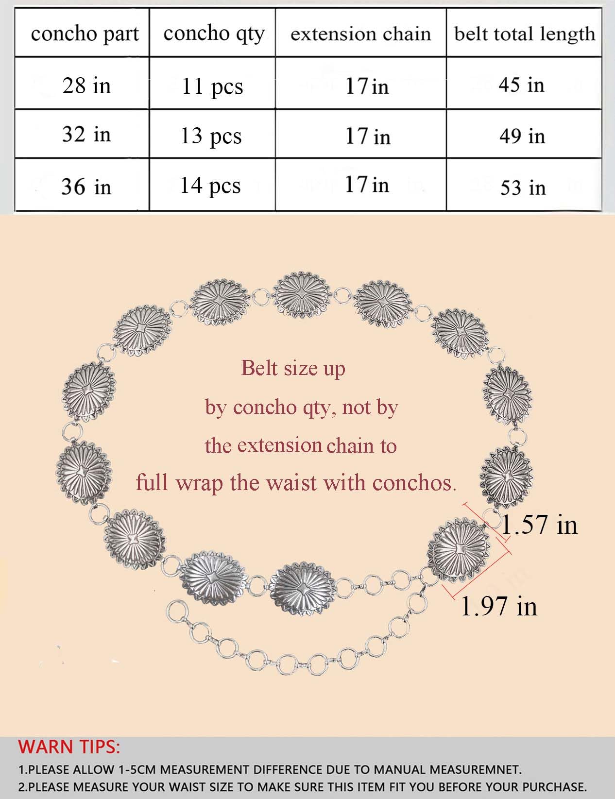 TOPACC Western Metal Oval Concho Chain belts for Women Silver Boho Cowgirl Belt for Dresses Jeans Girls Country Concert Outfit