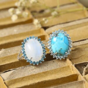 YoTreasure Moonstone London Blue Topaz 925 Sterling Silver Chunky Ring Jewelry