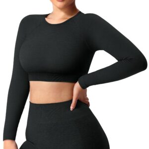 yeoreo seamless long sleeve crop gym shirts for women workout yoga tops women shirt black ash