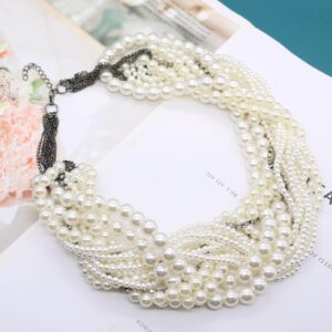 Exaggerate Multilayer Pearl Chunky Choker Necklace Punk Multi-Strand Pearl Link Statement Collar Necklaces Fashion Jewelry for Women Gift (Multilayer Pearl)