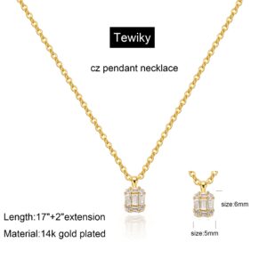 Tewiky Gold Necklace for Women, 14K Gold Plated Diamond Solitaire Necklaces Dainty Gold Necklace Small Cute Necklaces Aesthetic Simple Cubic Zirconia Pendant Necklace Gold Jewelry for Women