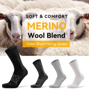 JSPA 4 Pack Men's Soft Wool Socks Women's Non Blister Workout Elastic Top Merino Wool Thick Cushion Climbing Hiking Backpacking Socks for Winter Cold Weather, Large, White