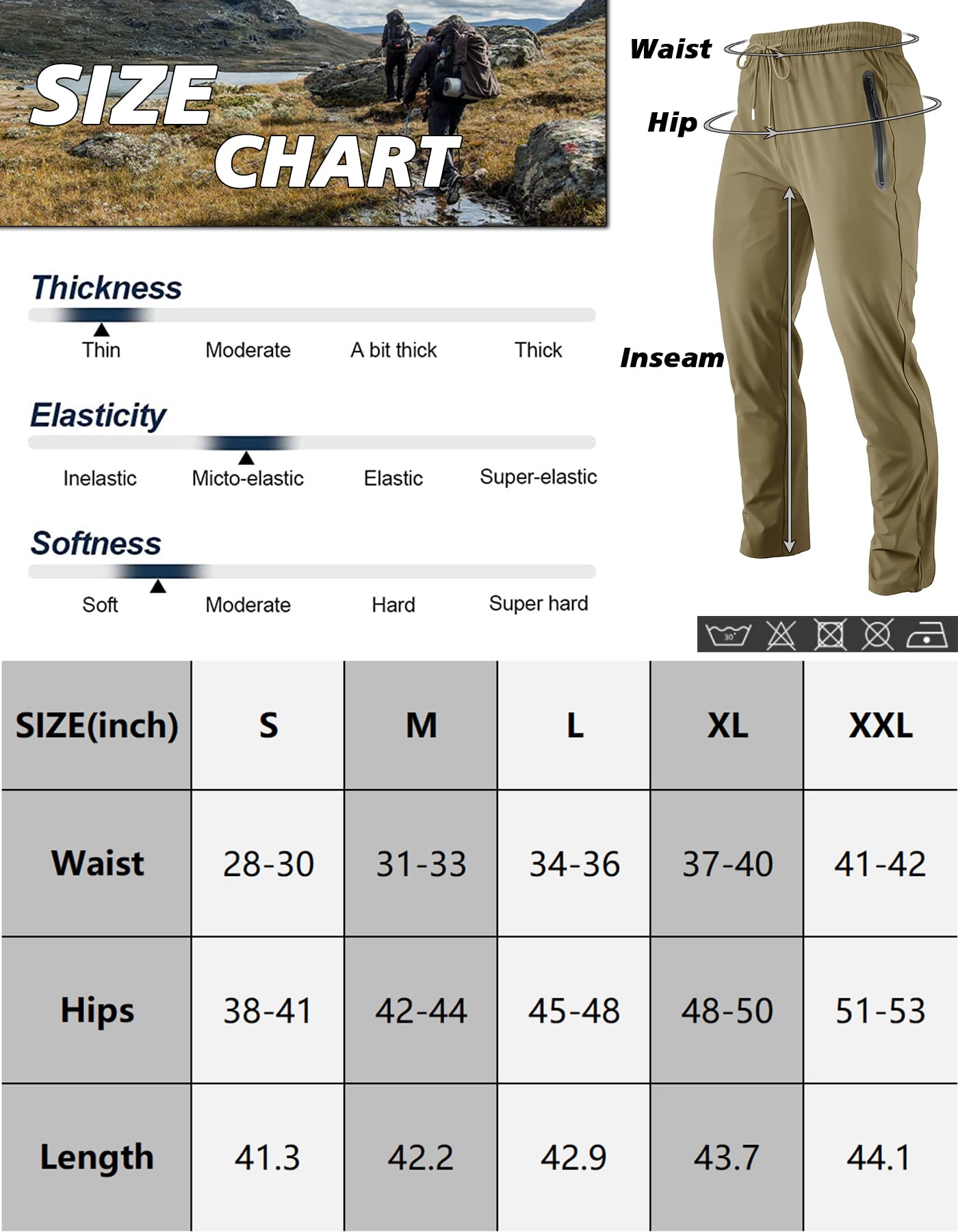 Men's Lightweight Quick Dry Hiking Running Pants Outdoor Sports Breathable Zipper Pockets Athletic Work Pants Khaki L