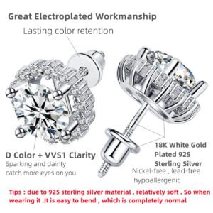 Diamond Earrings for Women Men 0.8Ct-2Ct Moissanite Stud Earrings Gifts for Wife Mom Girlfriend Anniversary Birthday Gifts for Wife, Valentine's Day Gifts for Her Wedding Anniversay Gift for Wife ,Christmas , Mother's Day Gifts ( 2.0 Carats 1.0 Ct Each )