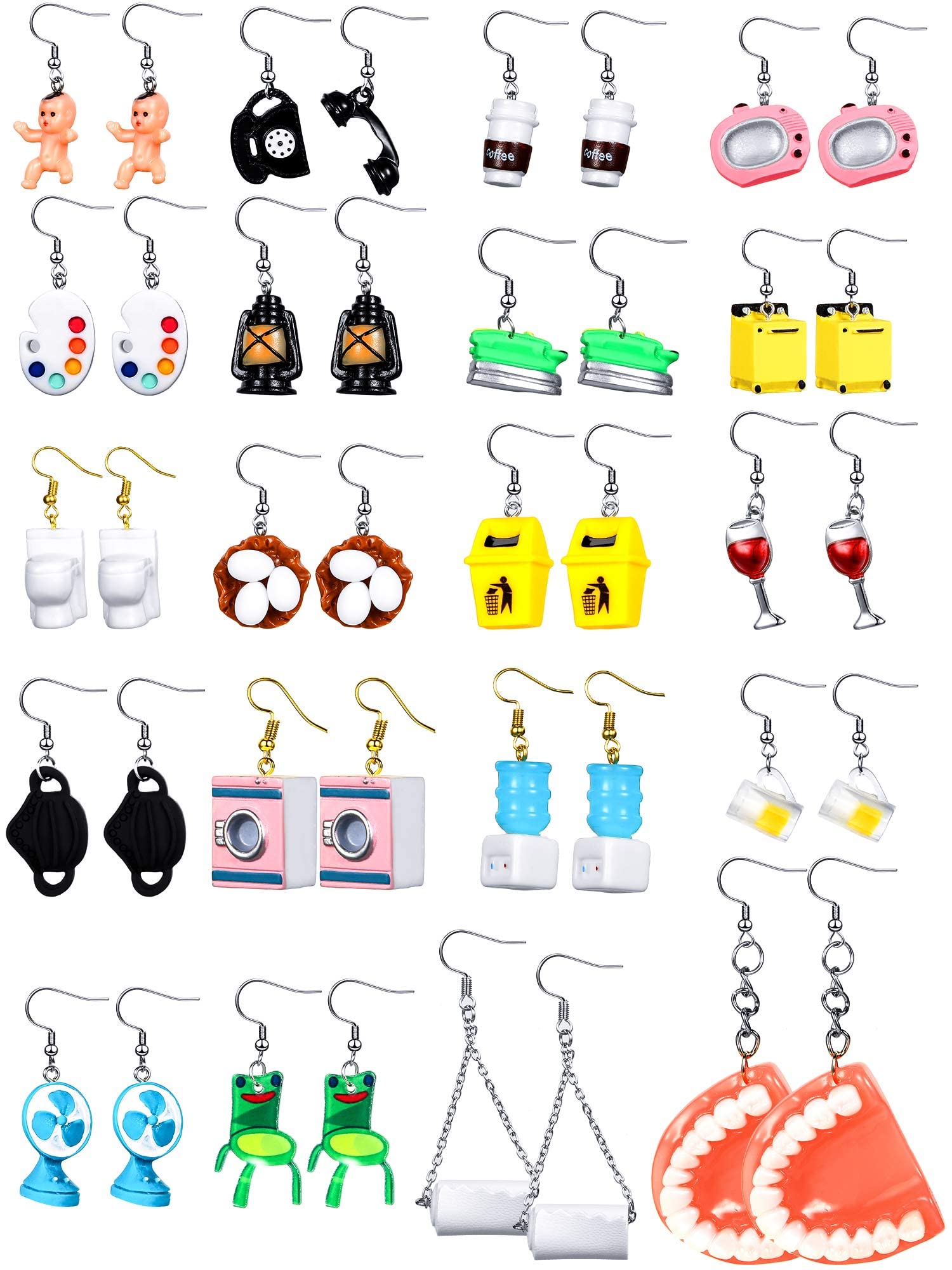 Hicarer 20 Pairs Cute Weird Earrings Funny Dangle Drop Earrings for Women Girls Teen Girls Include Gummy Candy Bear Milk Goldfish Cartoon Fruits Flowers Animals for Christmas Birthday(Cool Style)