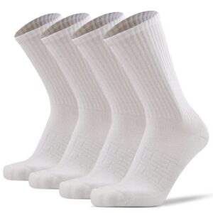 jspa 4 pack men's soft wool socks women's non blister workout elastic top merino wool thick cushion climbing hiking backpacking socks for winter cold weather, large, white