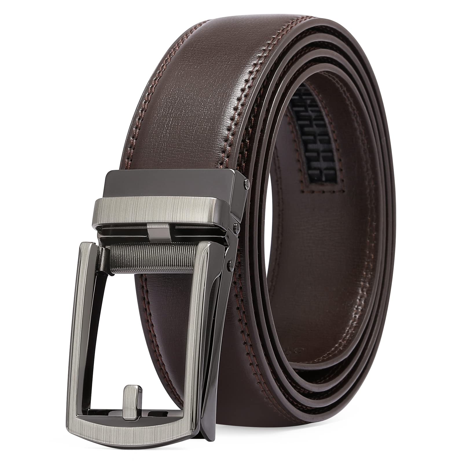 SENDEFN Men's Leather Dress Casual Belt 1 3/8" Automatic Adjustable Click Buckle Belts with Gift Box(B-coffee-72QS)