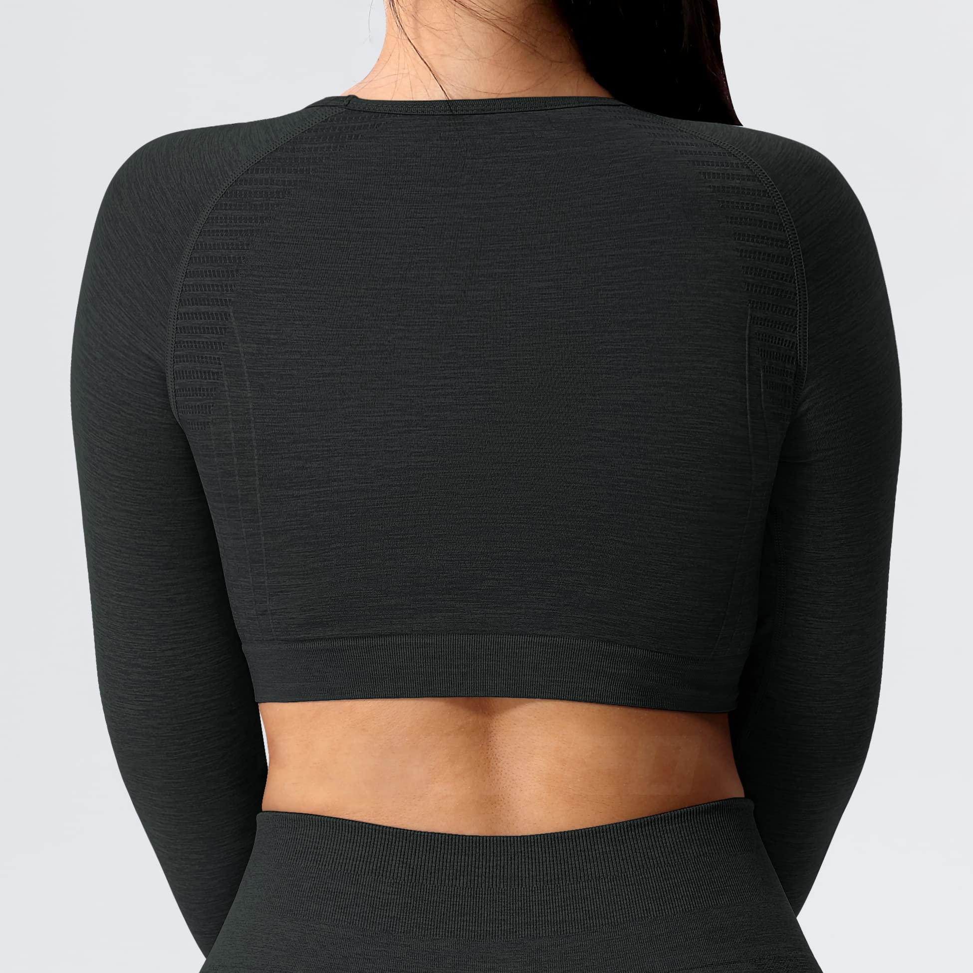 YEOREO Seamless Long Sleeve Crop Gym Shirts for Women Workout Yoga Tops Women Shirt Black Ash