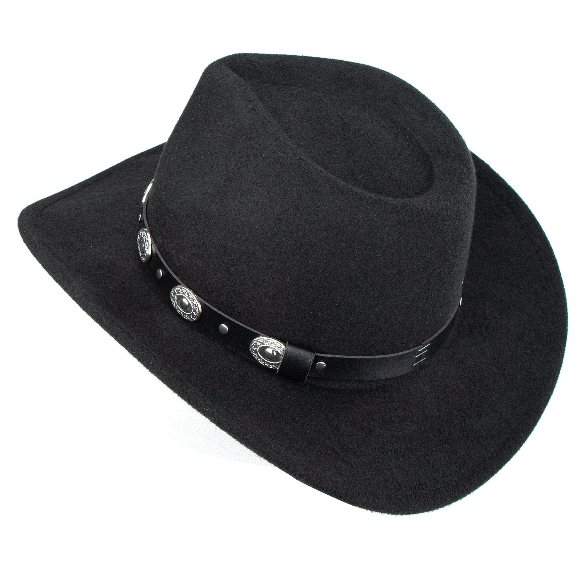 Classic Western-Cowboy-Hat Men Womens Wide Brim Cowgirl Hats Felt Fedora hat (S-M)