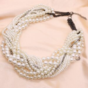 Exaggerate Multilayer Pearl Chunky Choker Necklace Punk Multi-Strand Pearl Link Statement Collar Necklaces Fashion Jewelry for Women Gift (Multilayer Pearl)