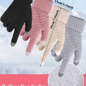 JaGely 8 Pieces Winter Hats and Gloves Set Women Warm Gloves Touchscreen Knitted Lined Gloves Winter Beanies for Women (Black, Gray, Pink, Beige)