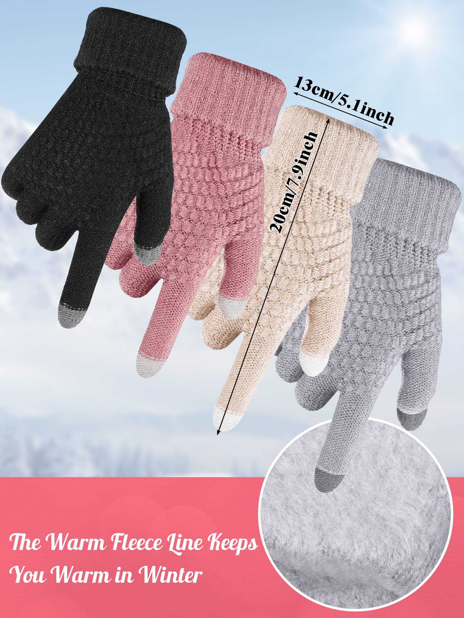 JaGely 8 Pieces Winter Hats and Gloves Set Women Warm Gloves Touchscreen Knitted Lined Gloves Winter Beanies for Women (Black, Gray, Pink, Beige)