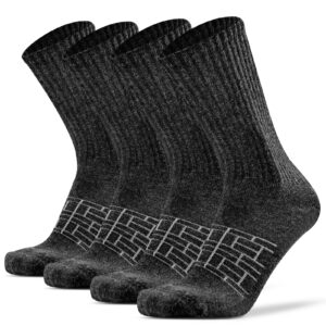 JSPA 4 Pack Mens Wool Crew Running Socks Women's Comfortable Non Blister Seamless Toe Merino Wool Above Ankle Heavy Half Cushion Elastic Woolen Socks, Large, Dark Grey