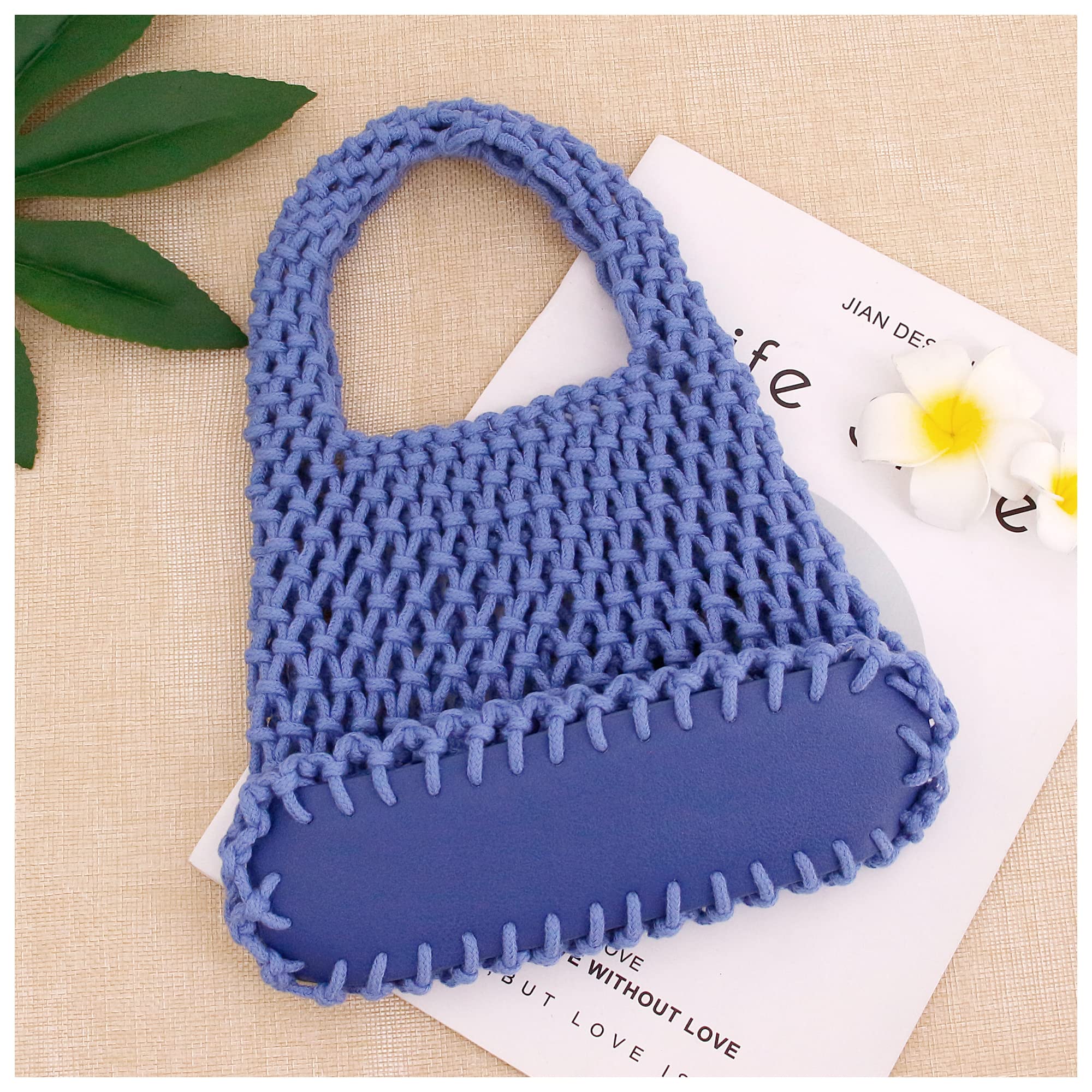 Naimo Straw Beach Bag Woven Rattan Shoulder Bag Fishing Net Handbag Cotton Rope Tote Summer Crochet Hobo Bag