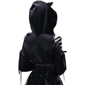 Women Teen Girls Crop Hoodie Long Sleeve Cold Shoulder Cute Cat Ear Pullovers Hooded Sweatshirt Top Y2K E-Girls (A2-Cat Ears, M)