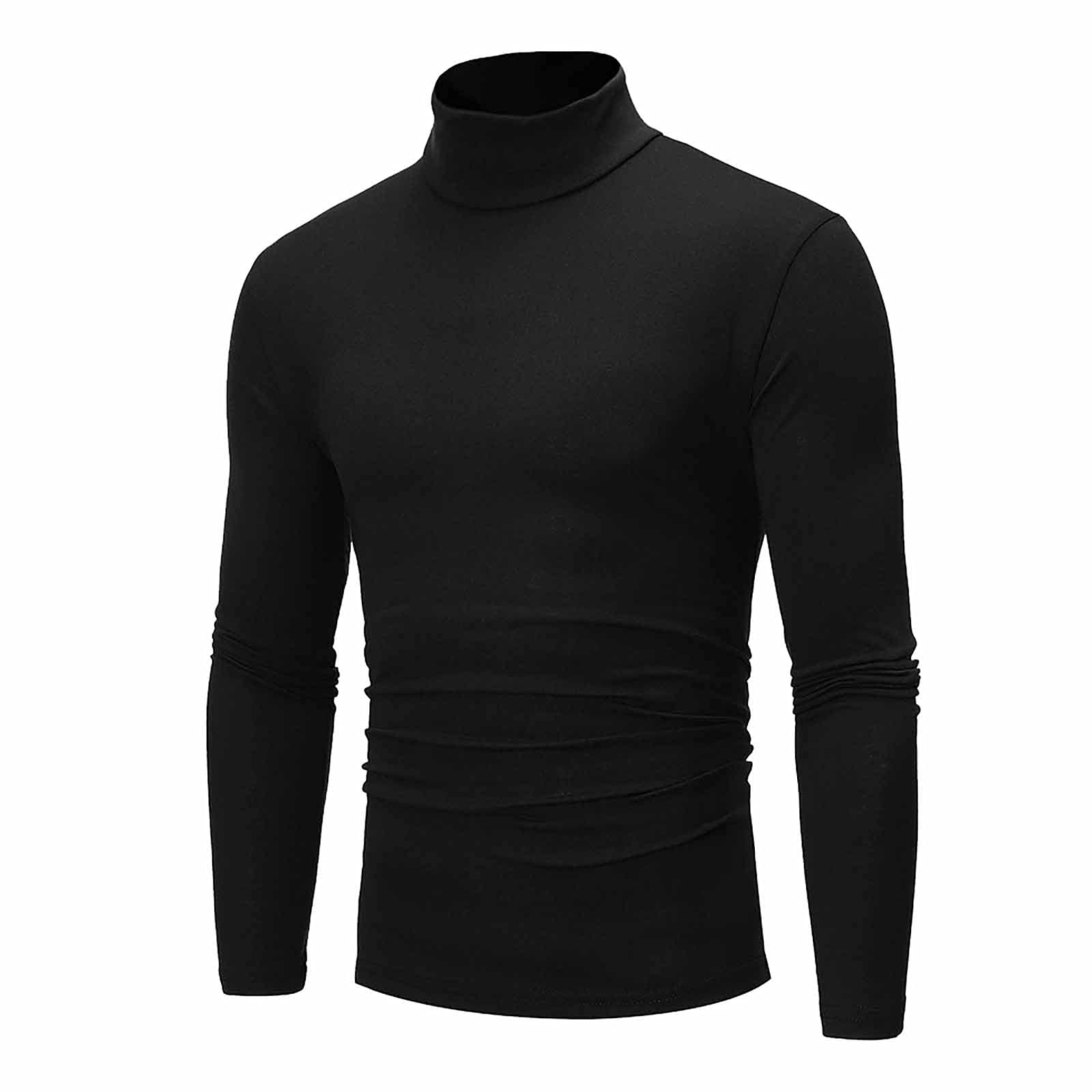 Long Sleeve Men's T-Shirts Turtleneck Undershirts Athletic Shirts for Men Moisture Wicking Sun Shirts for Men Long Sleeve Uv Protection Fall Winter Slim Thermal Pullover Sweatshirts Black XL