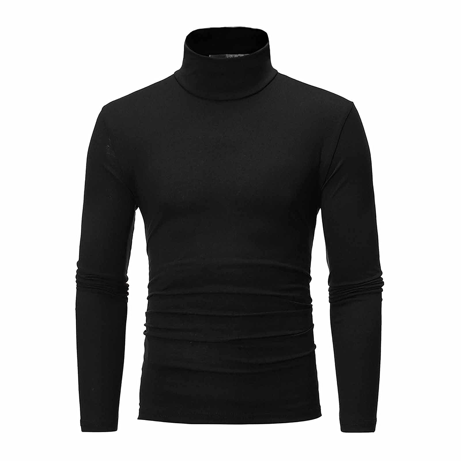 Long Sleeve Men's T-Shirts Turtleneck Undershirts Athletic Shirts for Men Moisture Wicking Sun Shirts for Men Long Sleeve Uv Protection Fall Winter Slim Thermal Pullover Sweatshirts Black XL