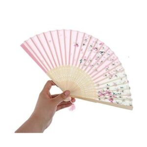 Folding Hand Fan Folding Fan Handheld Folded Fan Vintage Bamboo Folding Hand Held Flower Fan Chinese Dance Party Solid Fan for Party Fans Personalized Foldable Fan Hand Held Fans