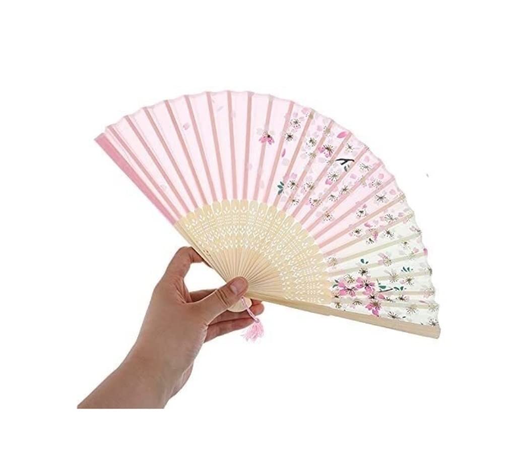 Folding Hand Fan Folding Fan Handheld Folded Fan Vintage Bamboo Folding Hand Held Flower Fan Chinese Dance Party Solid Fan for Party Fans Personalized Foldable Fan Hand Held Fans