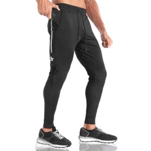 brokig men's lightweight stretch gym jogger pants,athletic workout running sweat pants with zip pockets (medium, black)