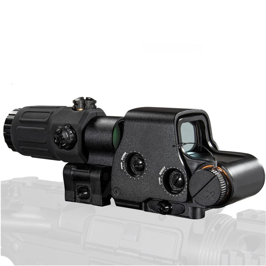 558+3X Sight, Optical Holographic Hybrid Sight with 3X Magnifier, 558 Green/Red Dot Reflex Sight Scope + G33 3X Magnifying Glass Combo, Quick Release Rollover Multiplier, for 20mm Rail Mount (Black)