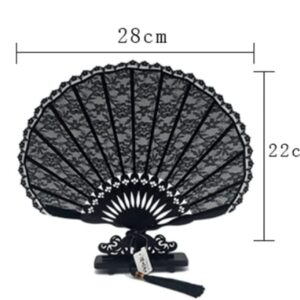 Folding Hand Fan Folding Fan Handheld Folded Fan Black Embroidery Shell-Shaped Lace Cheongsam Folding Fan Dance Ancient Style Small Round Fan Foldable Fan Hand Held Fans (Color : B, Size : 22cm)