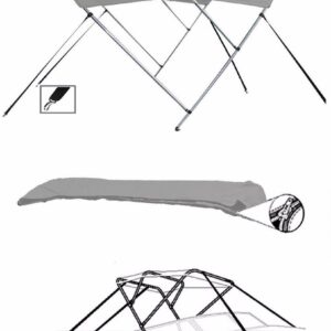 STOPBYUS 7.6 oz Gray 3 Bow Round Tube Boat Bimini TOP Sunshade Compatible for Key Largo V24 Offshore WI CC 2016