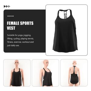 Healifty Women's Fitness Vest Female Sports Vest Women Yoga Vest Womens Athletic Tanks Womans Tank Top Workout Tops Women Cropped Running Tank Women Sports Vest Female Yoga Clothes Cut Out Black