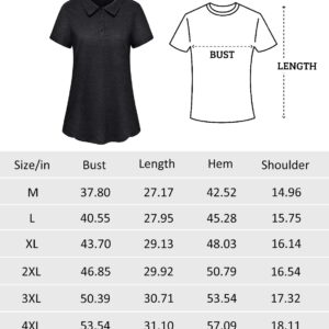 Vldnery Plus Size Golf Shirts for Women Moisture Wicking Polo Shirt 3-Button Athletic Yoga Tennis Black Tops (2XL)