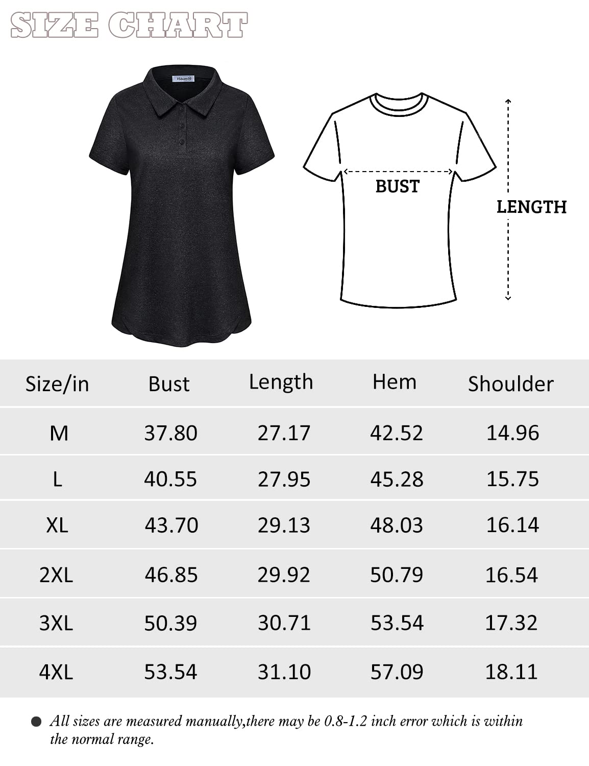 Vldnery Plus Size Golf Shirts for Women Moisture Wicking Polo Shirt 3-Button Athletic Yoga Tennis Black Tops (2XL)