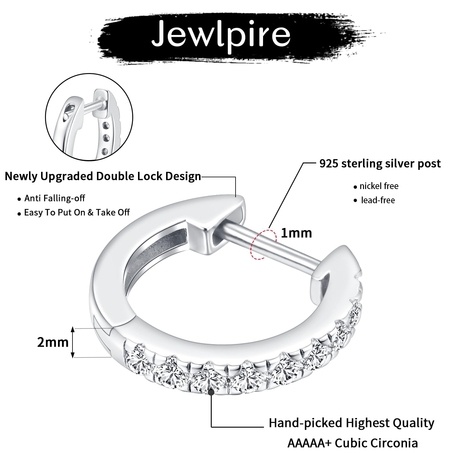 Jewlpire 925 Sterling Silver Hoop Earrings for Women, 15mm Sterling Silver Hoop Earrings Lightweight Small Hoop Earrings Huggie Earrings