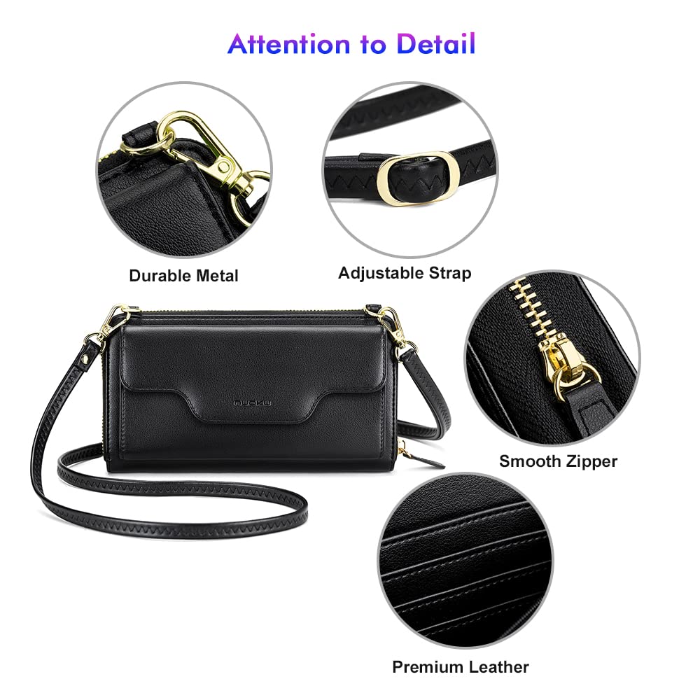 nuoku Wristlet Crossbody Bags for Women, Small Clutch Purses, Cell Phone Wallet, Rfid, BLACK