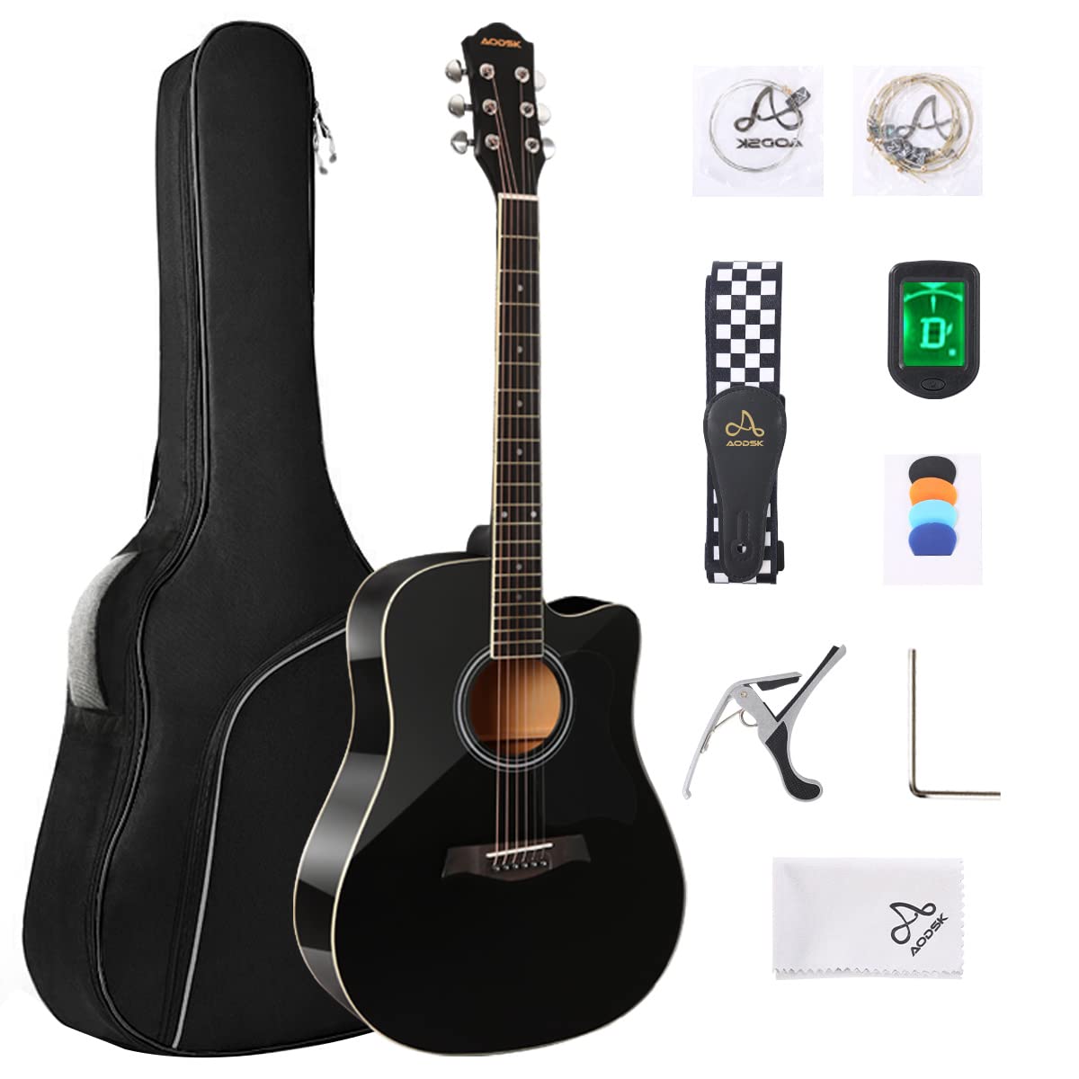 AODSK Acoustic Guitar Beginner Full Size 41 Inch Guitar+ Guitar Wall Mount 2 Pack