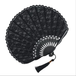 folding hand fan folding fan handheld folded fan black embroidery shell-shaped lace cheongsam folding fan dance ancient style small round fan foldable fan hand held fans (color : b, size : 22cm)