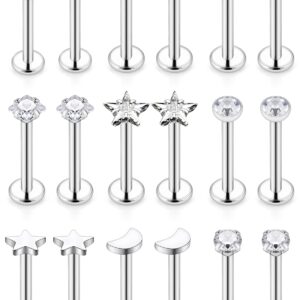 Cisyozi 20G Threadless Push in Nose Rings Stud Piercing Jewelry Women Stainless Surgical Steel Flat Back Nose Stud Tragus Helix Cartilage Earring Lip Labret Monroe Medusa Nose Ring Stud Piercings Men