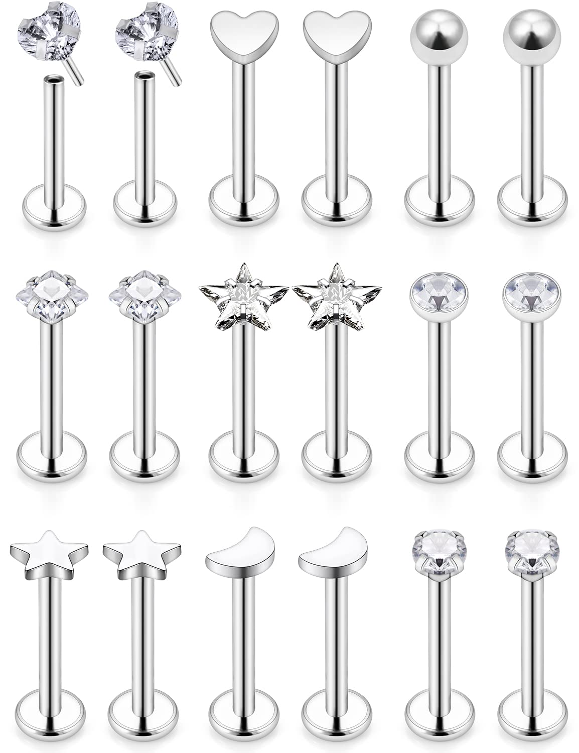 Cisyozi 20G Threadless Push in Nose Rings Stud Piercing Jewelry Women Stainless Surgical Steel Flat Back Nose Stud Tragus Helix Cartilage Earring Lip Labret Monroe Medusa Nose Ring Stud Piercings Men